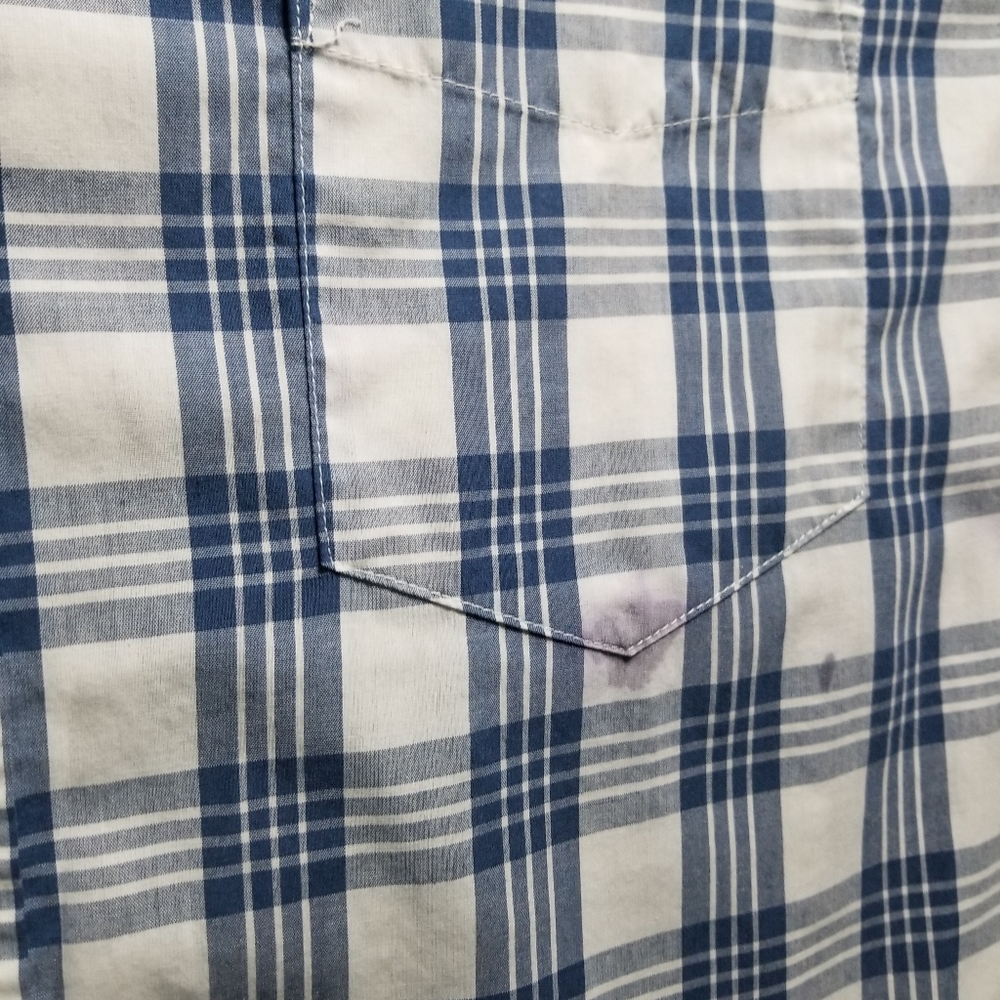 GEORGE MEN'S BUTTON DOWN SHORT SLEEVE BLUE AND WHITE SHIRT SIZE XL - Picture 11 of 11